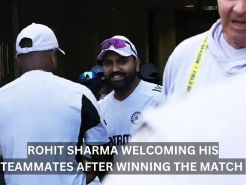 Rohit Sharma welcoming teammates
